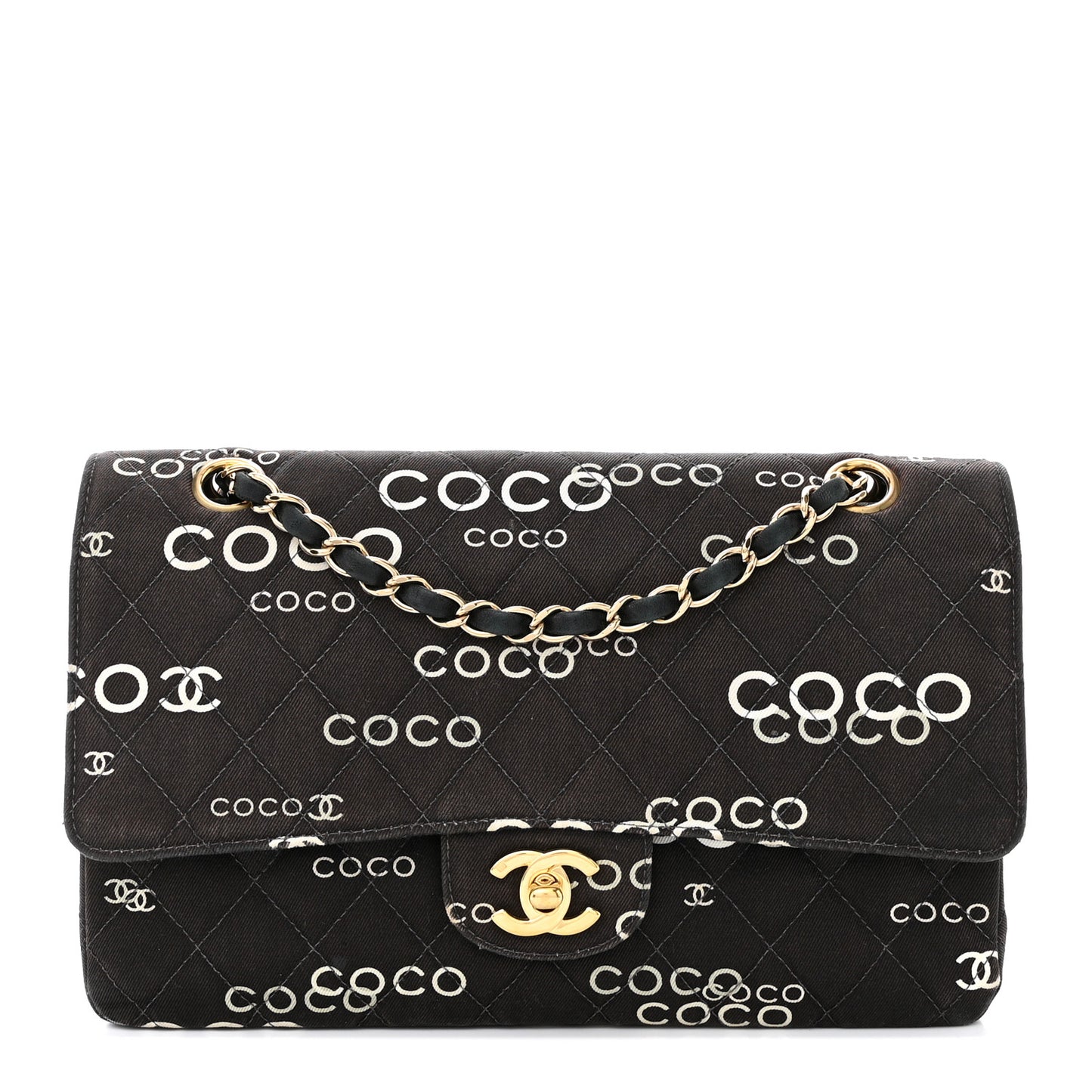 Canvas Coco Printed Quilted Medium Double Flap Black White