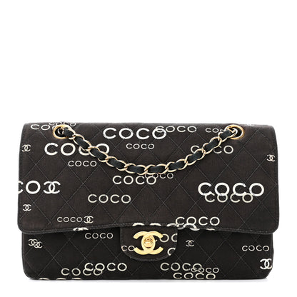 Chanel Canvas Coco Printed Quilted Medium Double Flap Black White 1 of 14