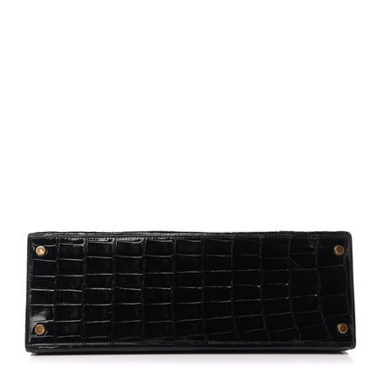 Hermes Shiny Crocodile Kelly Sellier 32 Black 6 of 33