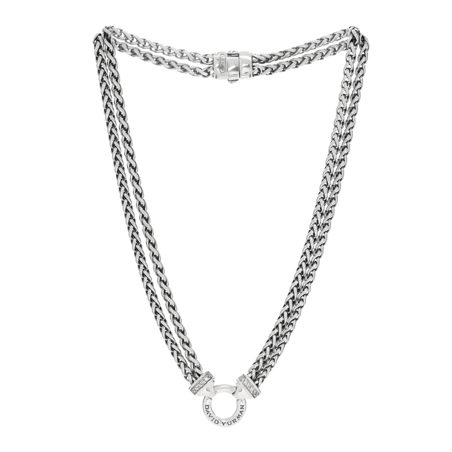 Sterling Silver Diamond 18mm Double Wheat Chain Necklace