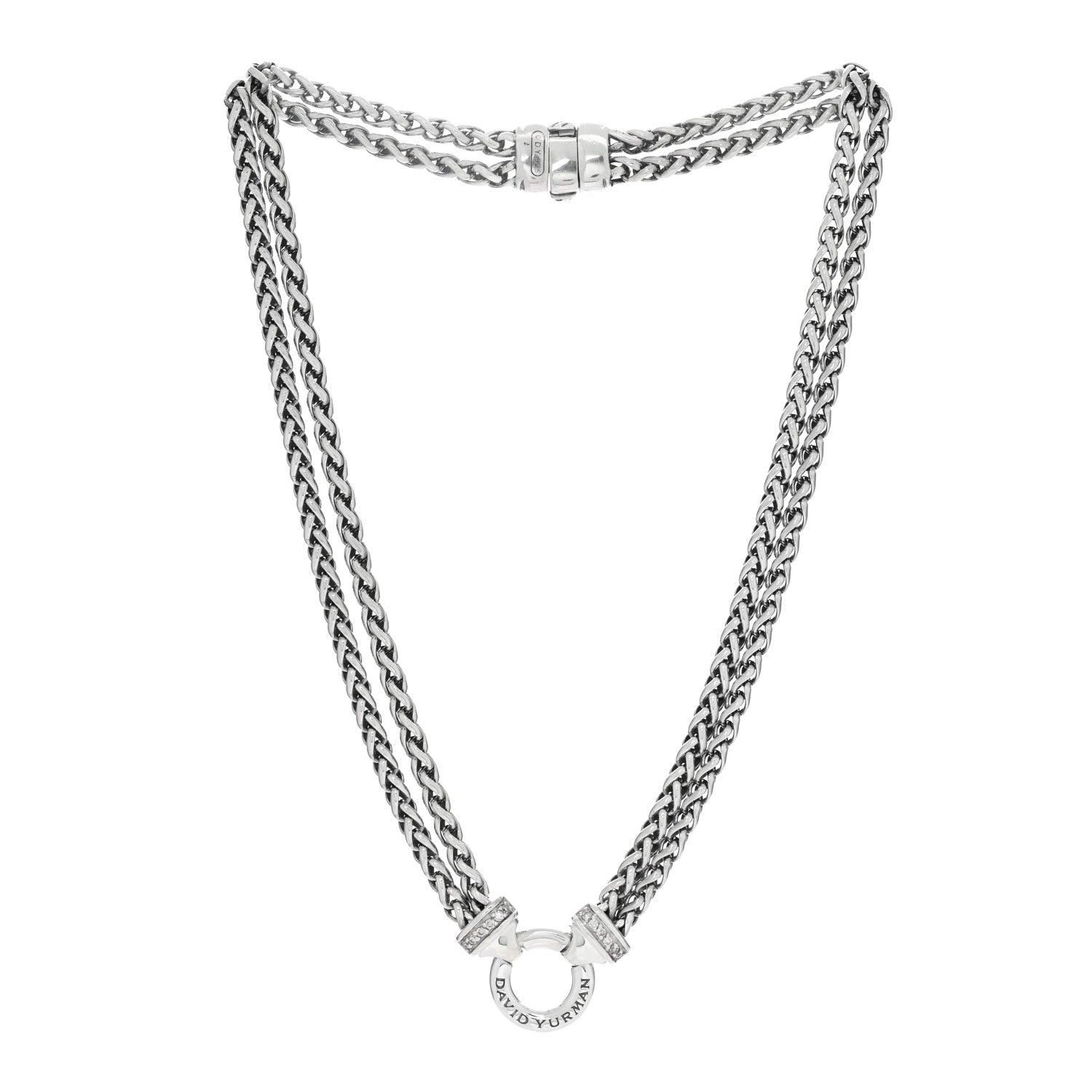 David Yurman Sterling Silver Diamond 18mm Double Wheat Chain Necklace 2 of 4