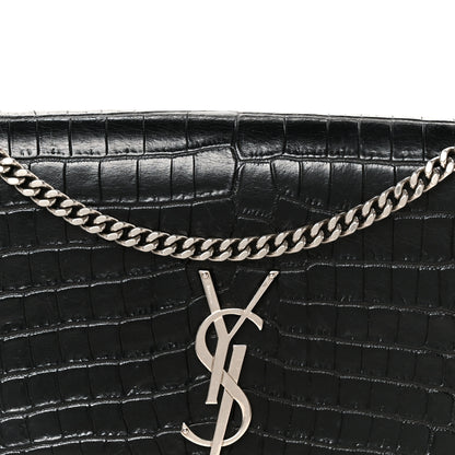 Saint Laurent Calfskin Crocodile Embossed Medium Classic Monogram Kate Tassel Satchel Black 9 of 11