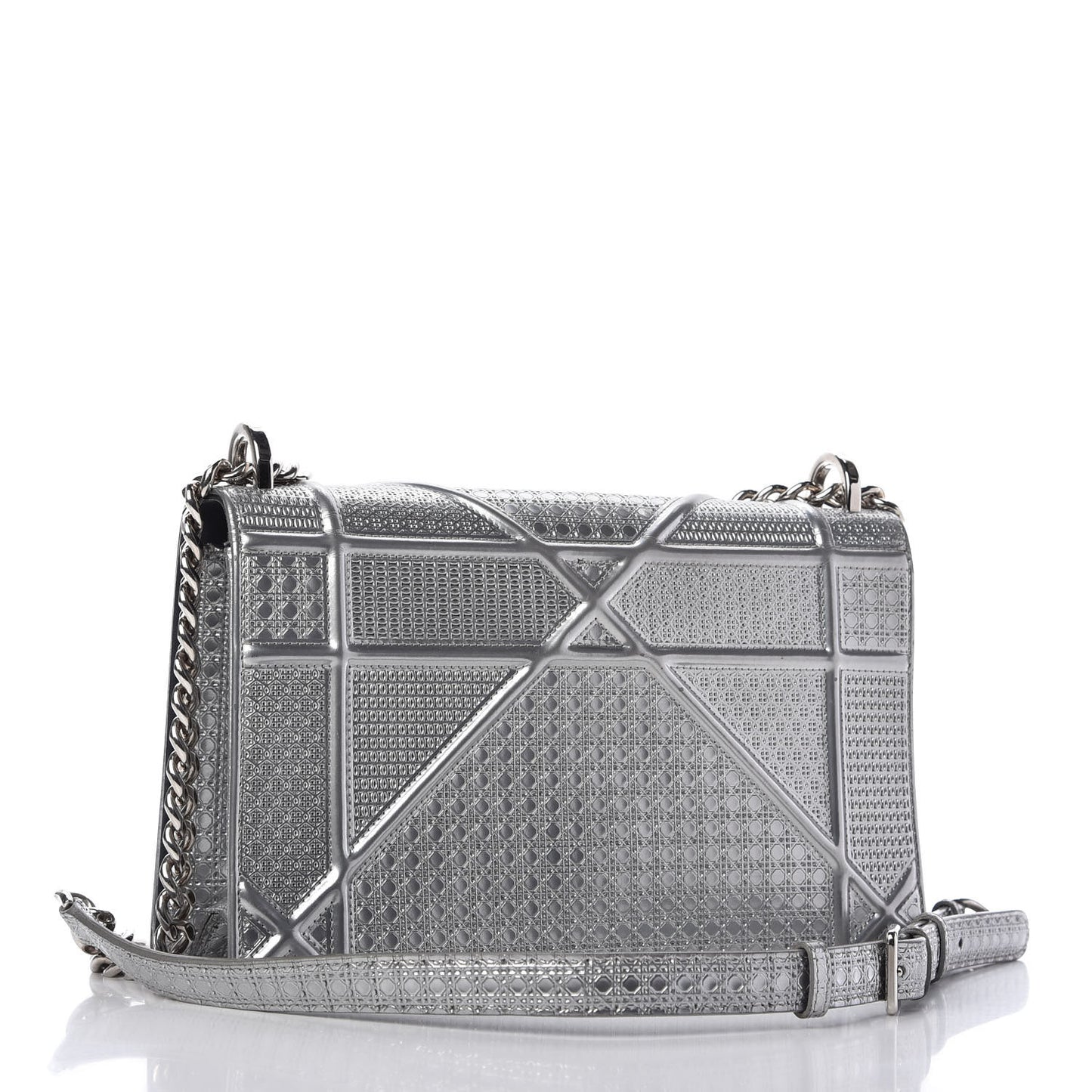Metallic Patent Micro-Cannage Medium Diorama Flap Bag Silver