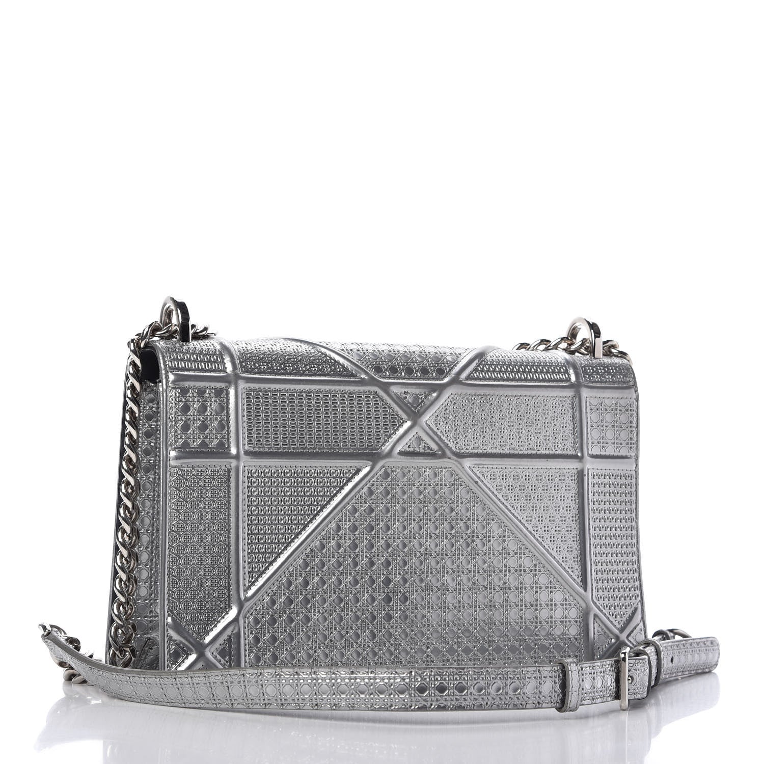 Christian Dior Metallic Patent Micro-Cannage Medium Diorama Flap Bag Silver 3 of 10
