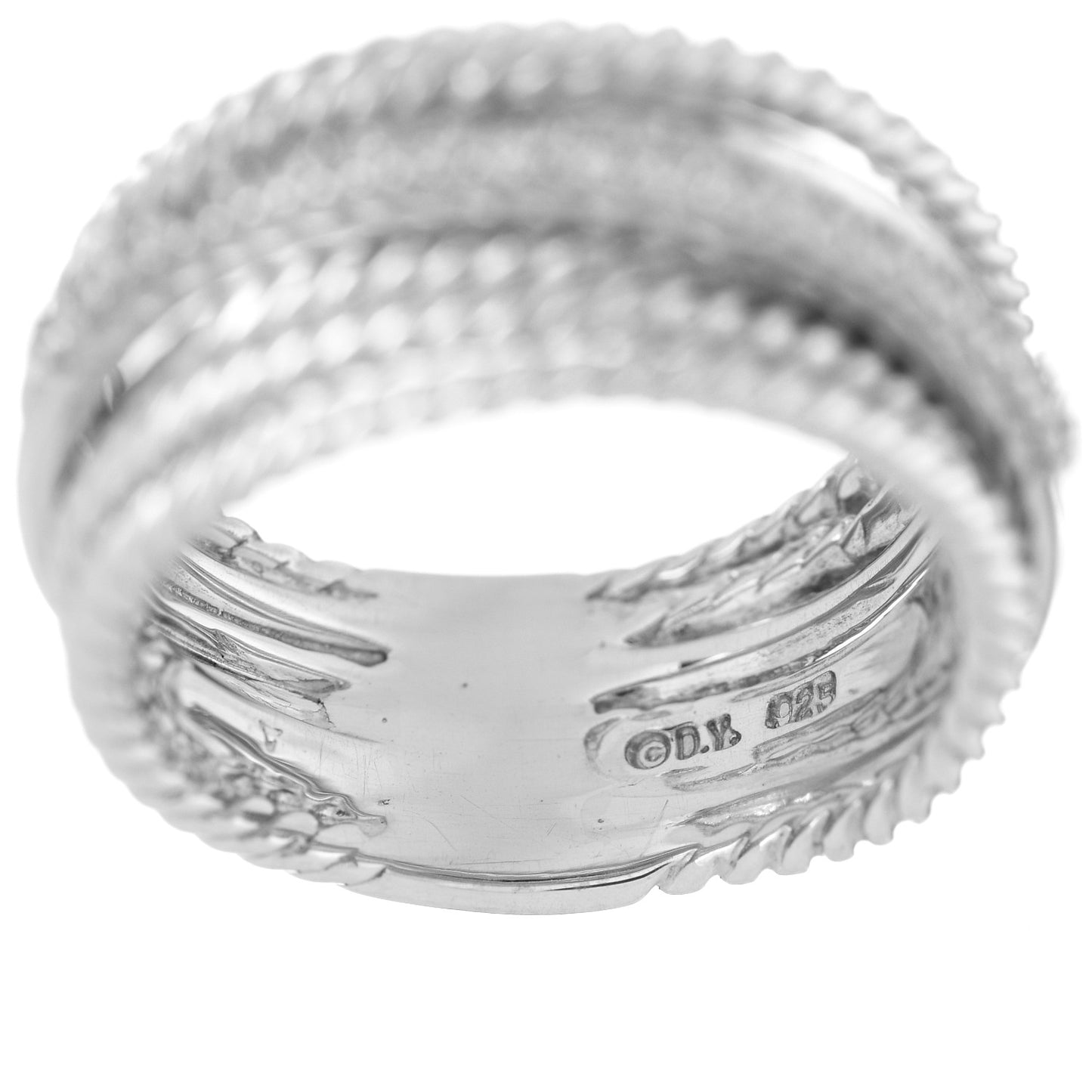 Sterling Silver Diamond 11mm Wide Crossover Cable Ring 58 8.25