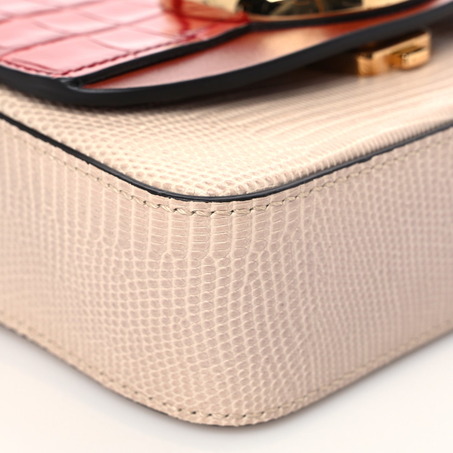 Calfskin Crocodile Embossed Mini C Double Carry Pink Red