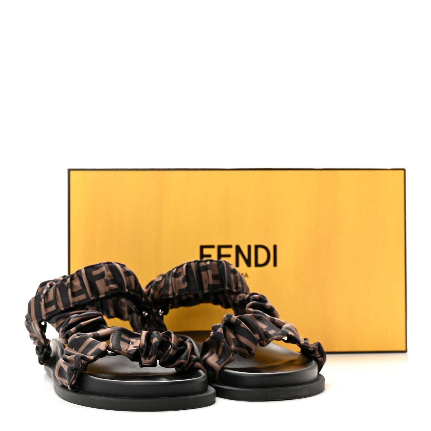 Fendi Satin FF Ruched Sandals 36 Tobacco Black 11 of 11