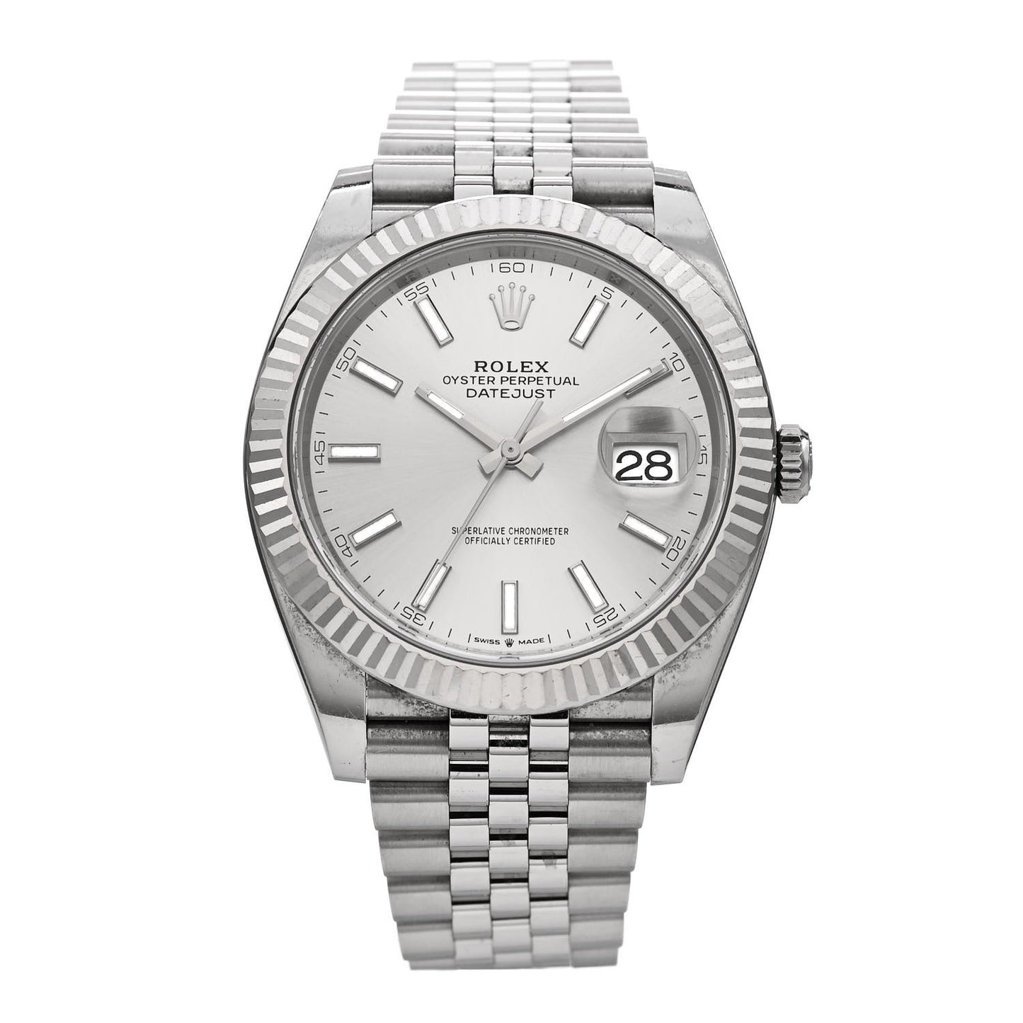 Stainless Steel 18K White Gold 41mm Oyster Perpetual Datejust Watch Silver 126334