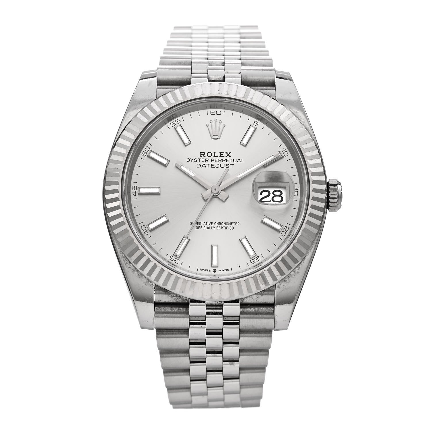 Rolex Stainless Steel 18K White Gold 41mm Oyster Perpetual Datejust Watch Silver 126334 1 of 5
