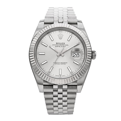 Rolex Stainless Steel 18K White Gold 41mm Oyster Perpetual Datejust Watch Silver 126334 1 of 5