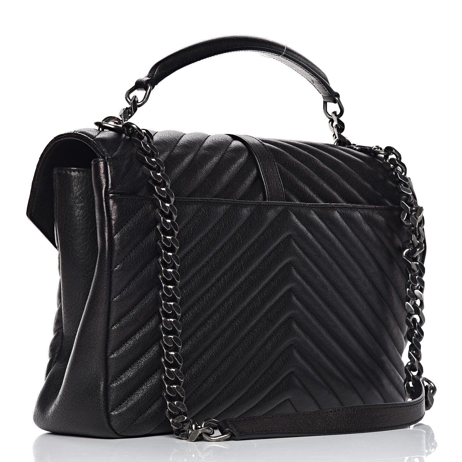 Saint Laurent Sheepskin Matelasse Chevron Monogram Large College Satchel Black 3 of 21