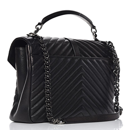 Saint Laurent Sheepskin Matelasse Chevron Monogram Large College Satchel Black 3 of 21