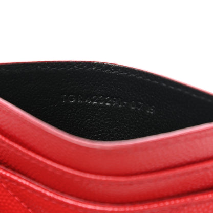Saint Laurent Grain De Poudre Matelasse Chevron Monogram Credit Card Case Rouge Eros 7 of 10