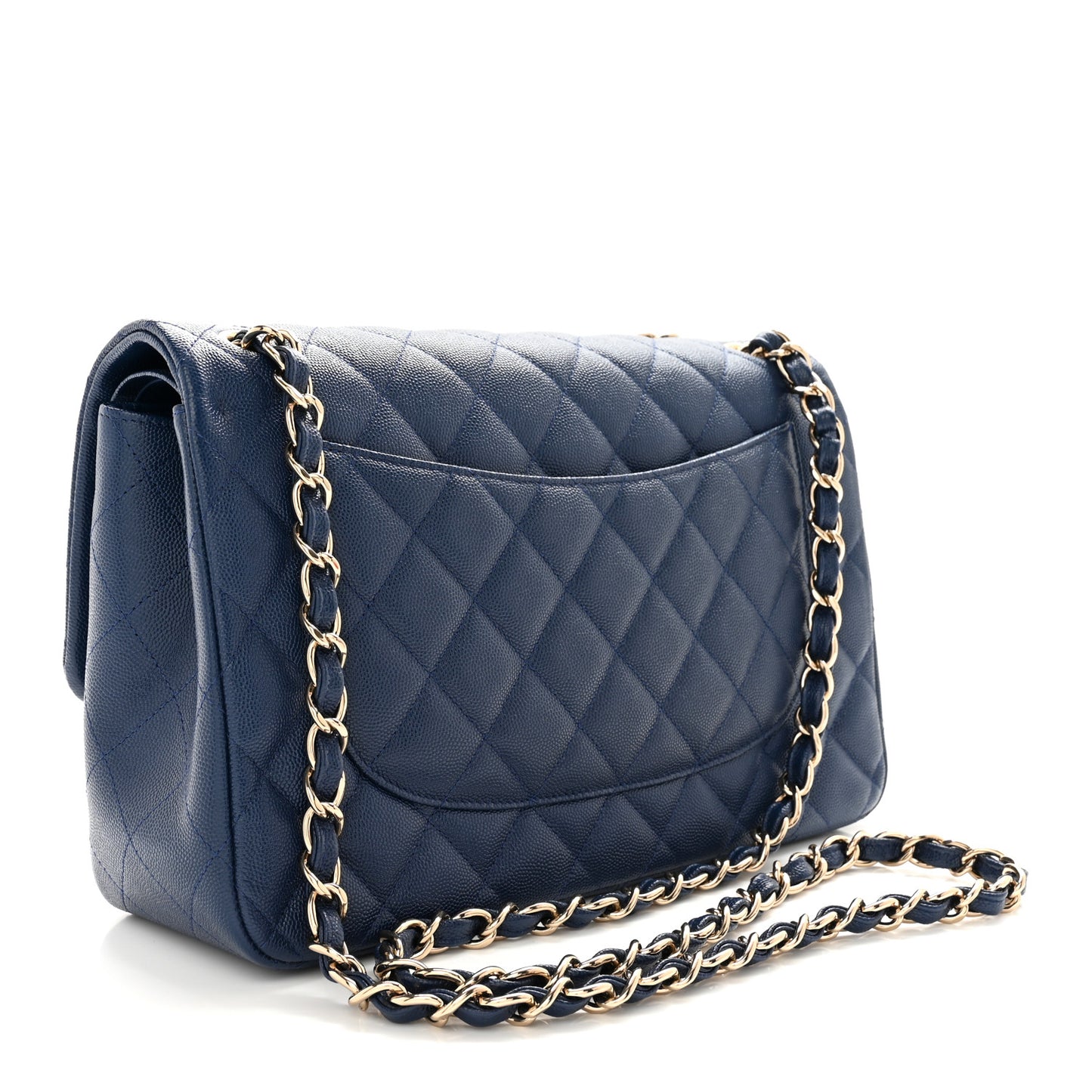 Caviar Quilted Jumbo Double Flap Navy Blue