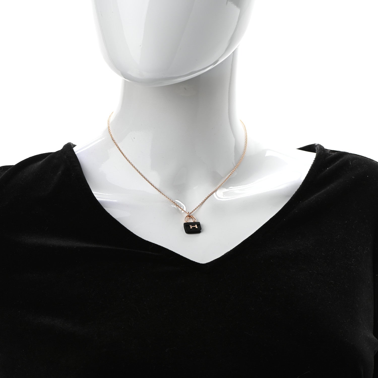 Hermes 18K Rose Gold Black Jade Constance Amulettes Pendant Necklace 2 of 6