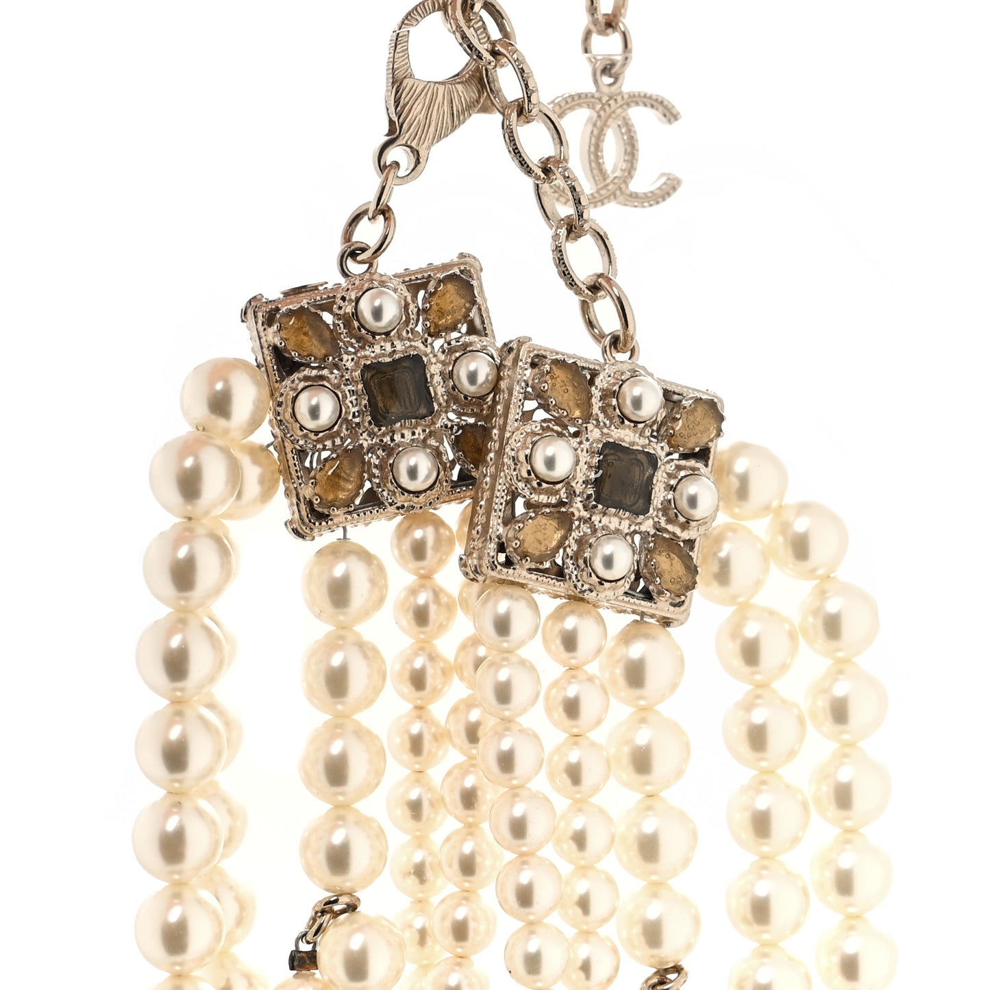 Gripoix Poured Glass Pearl CC Layered Pendant Necklace Yellow