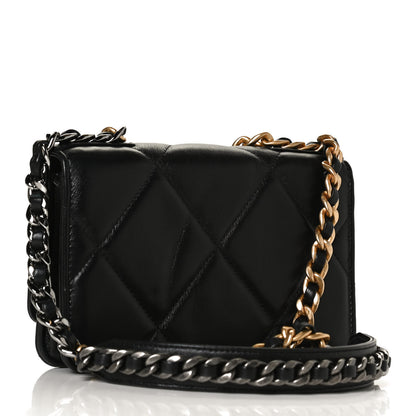 Chanel Shiny Goatskin Quilted Chanel 19 Wallet On Chain WOC Black 2 of 13