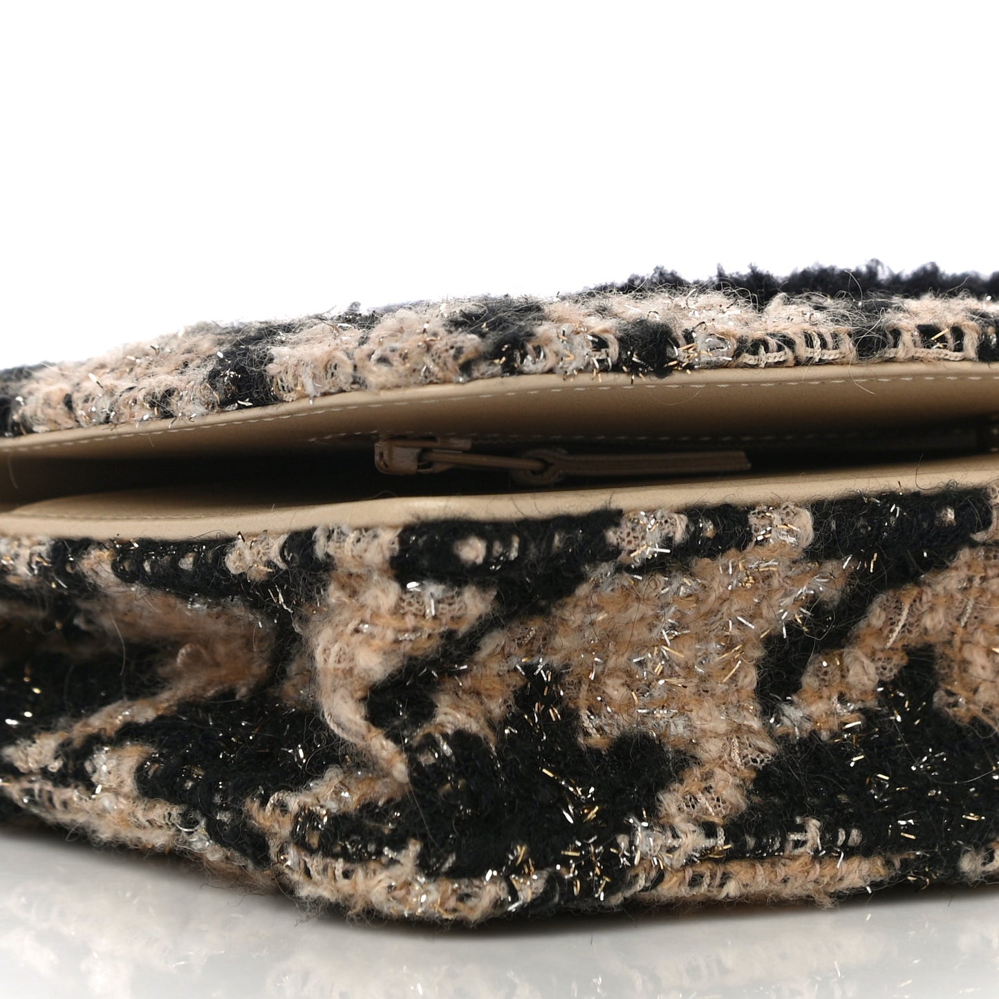 Tweed Shearling Quilted Chanel Wallet On Chain WOC and Coin Purse Beige Black