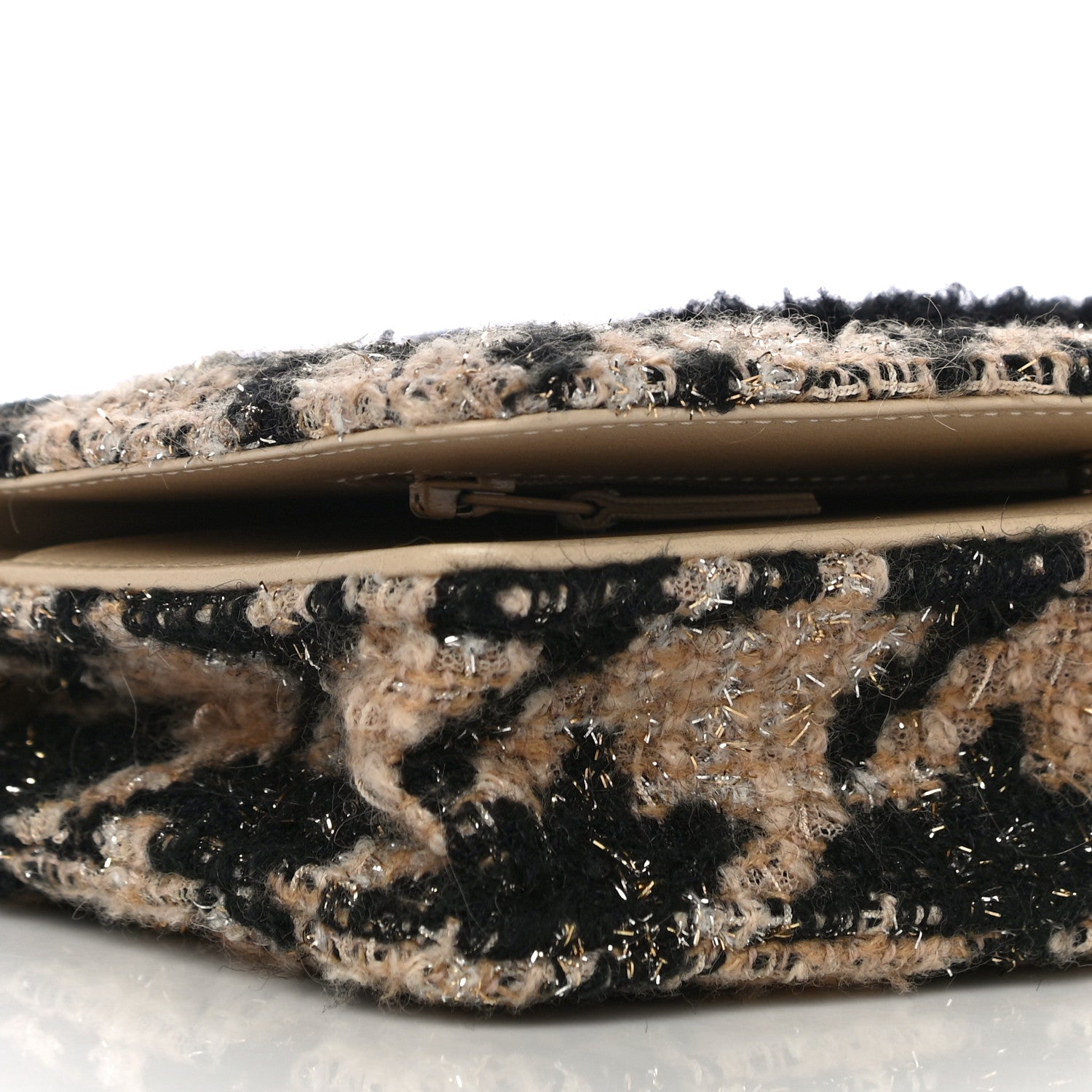 Chanel Tweed Shearling Quilted Chanel Wallet On Chain WOC and Coin Purse Beige Black 13 of 14
