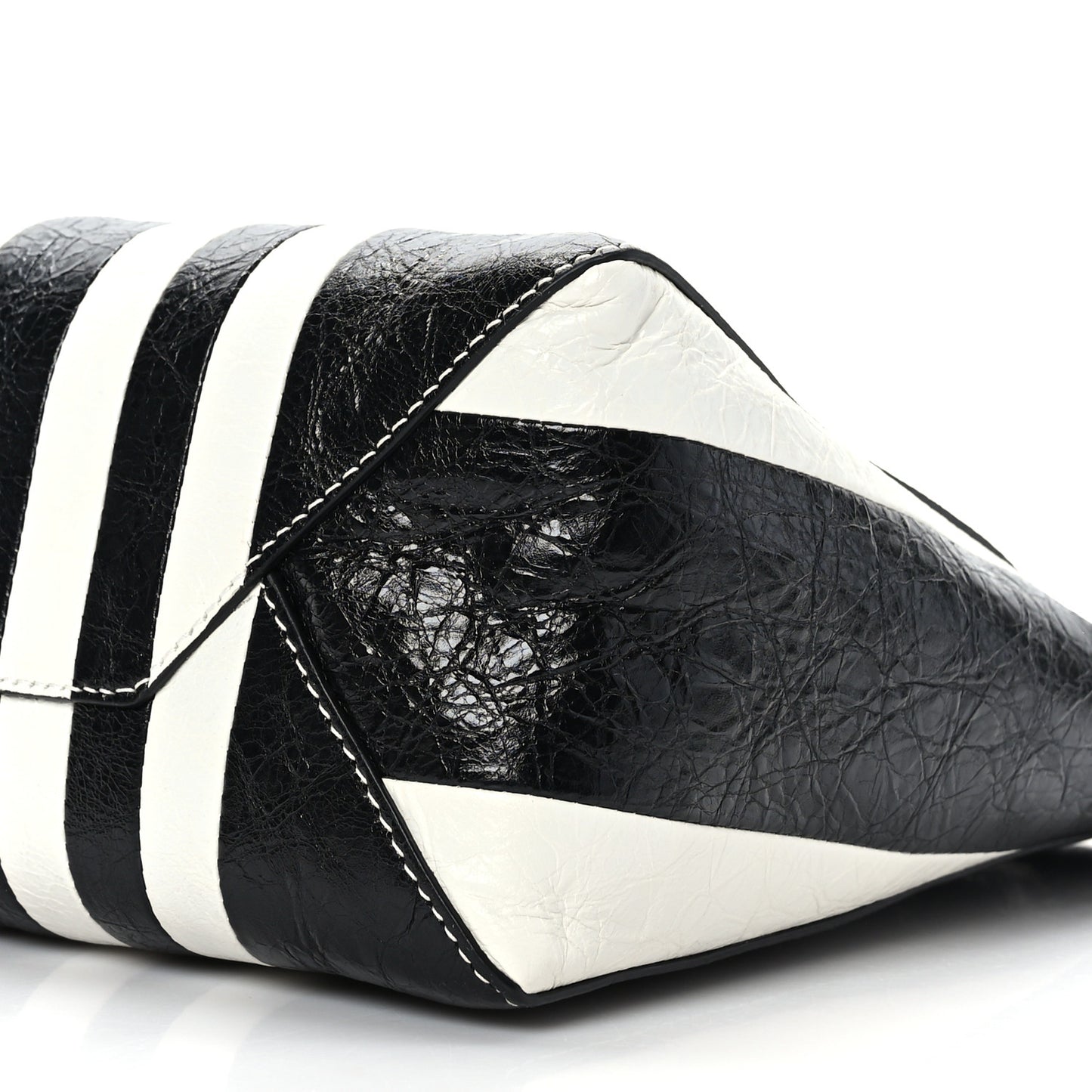 Agneau Arena Striped Patchwork Large Barbes Z Pouch with Handle Black White