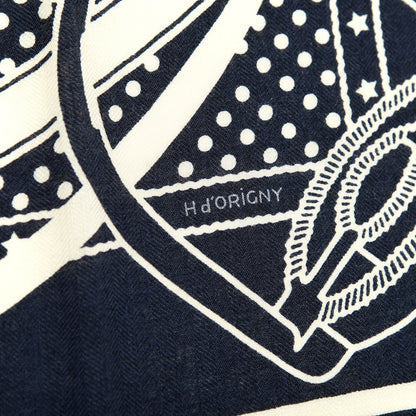 Hermes Silk Cashmere Grand Manege Bandana Shawl 140 Marine White 3 of 6