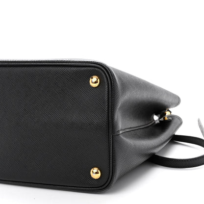Prada Saffiano Cuir Medium Double Bag Black Fuoco 11 of 11