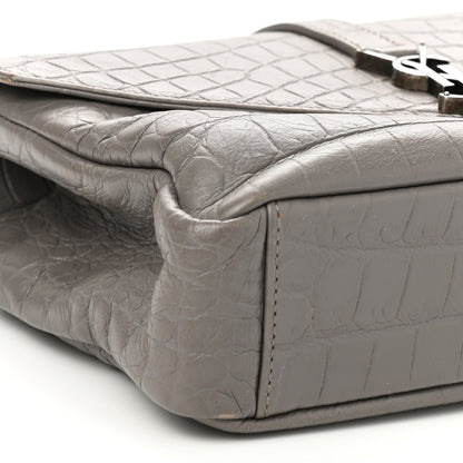 Saint Laurent Calfskin Crocodile Embossed Medium College Monogram Satchel Gray 12 of 13