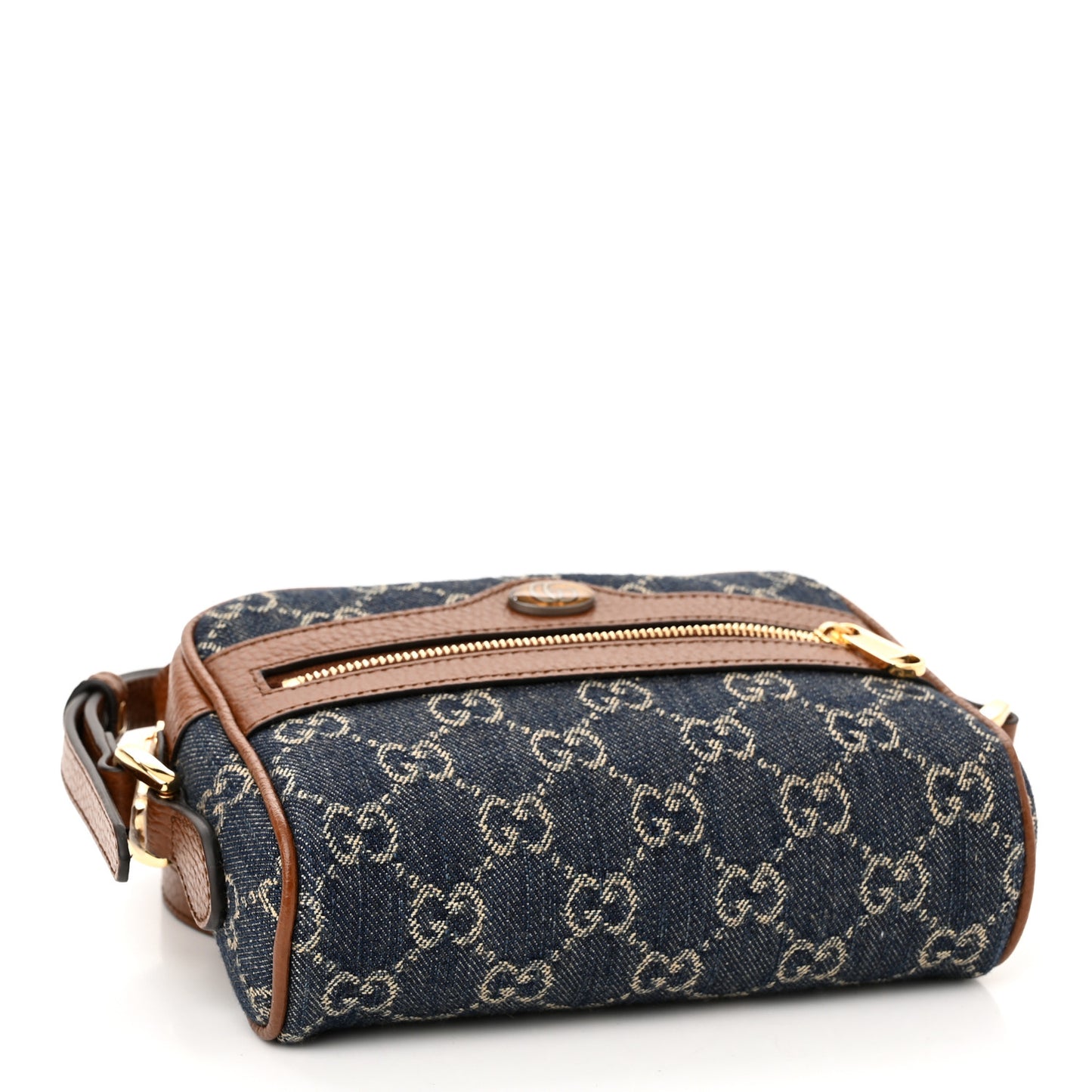 New Denim GG Monogram Dollar Calfskin Mini Ophidia Shoulder Bag Blue Tea Cuir Epilog