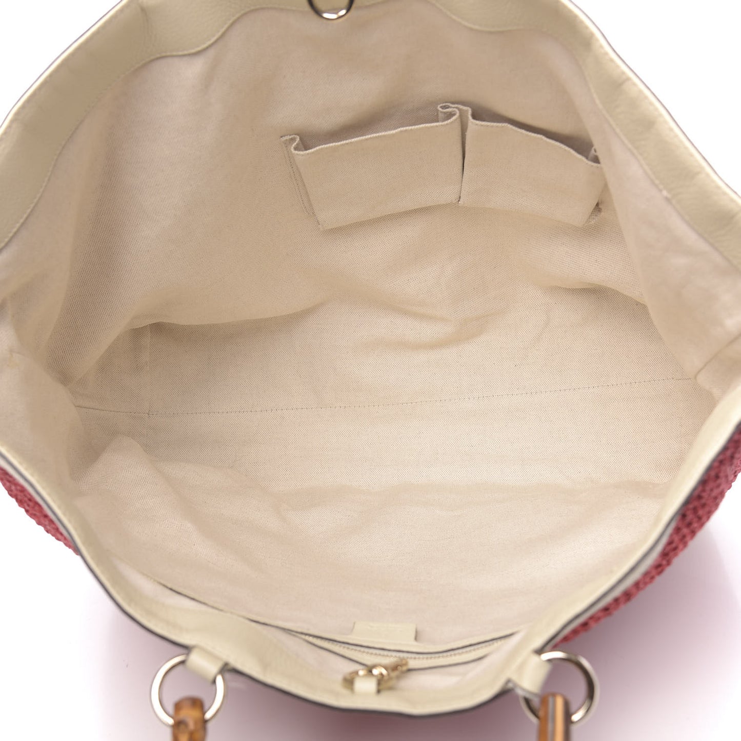 Straw Calfskin Bamboo Shopper Tote Raspberry