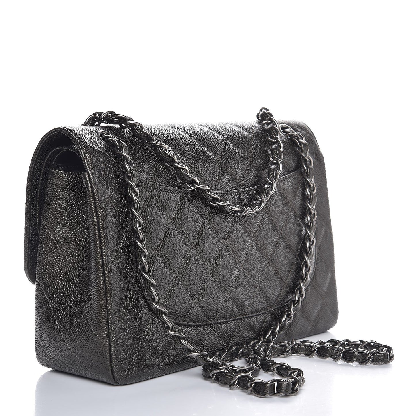 Caviar Quilted Jumbo Double Flap Dark Charcoal