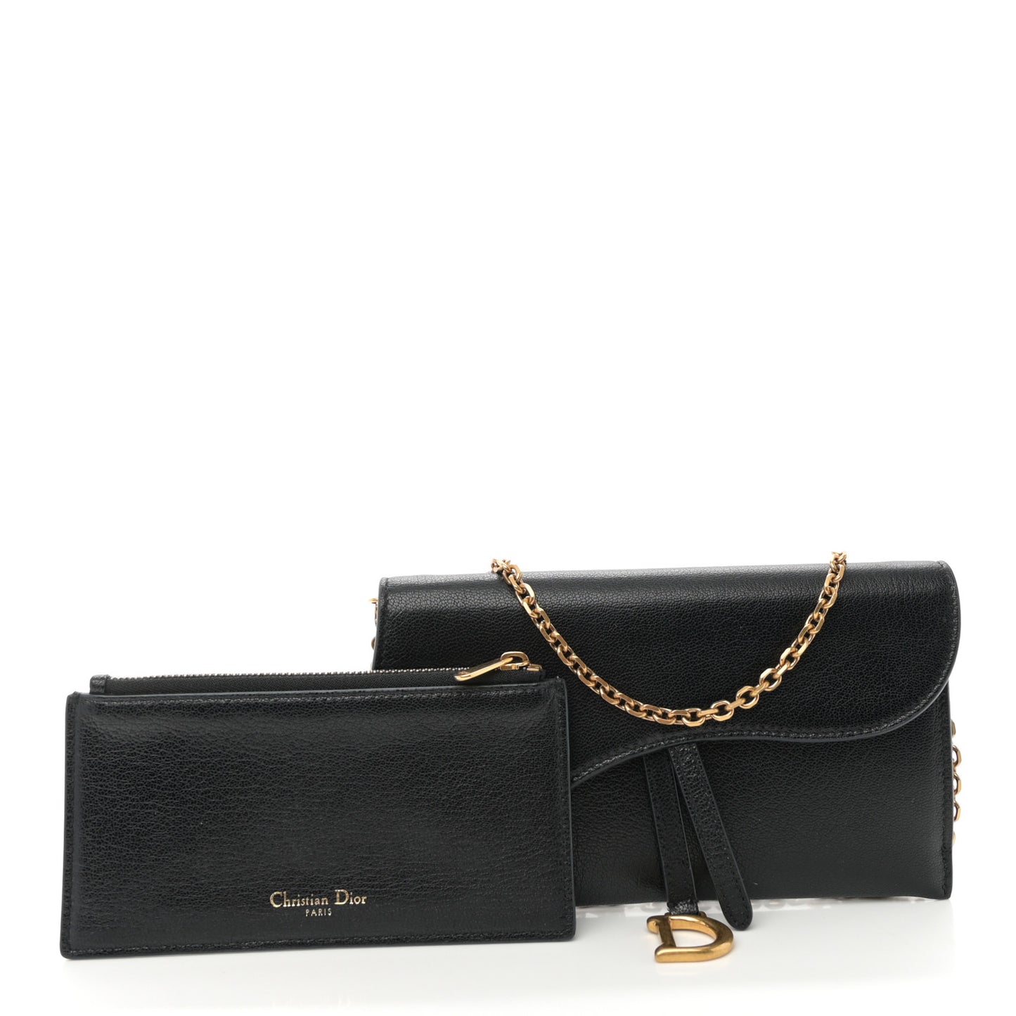 Goatskin Saddle Long Wallet With Chain Black