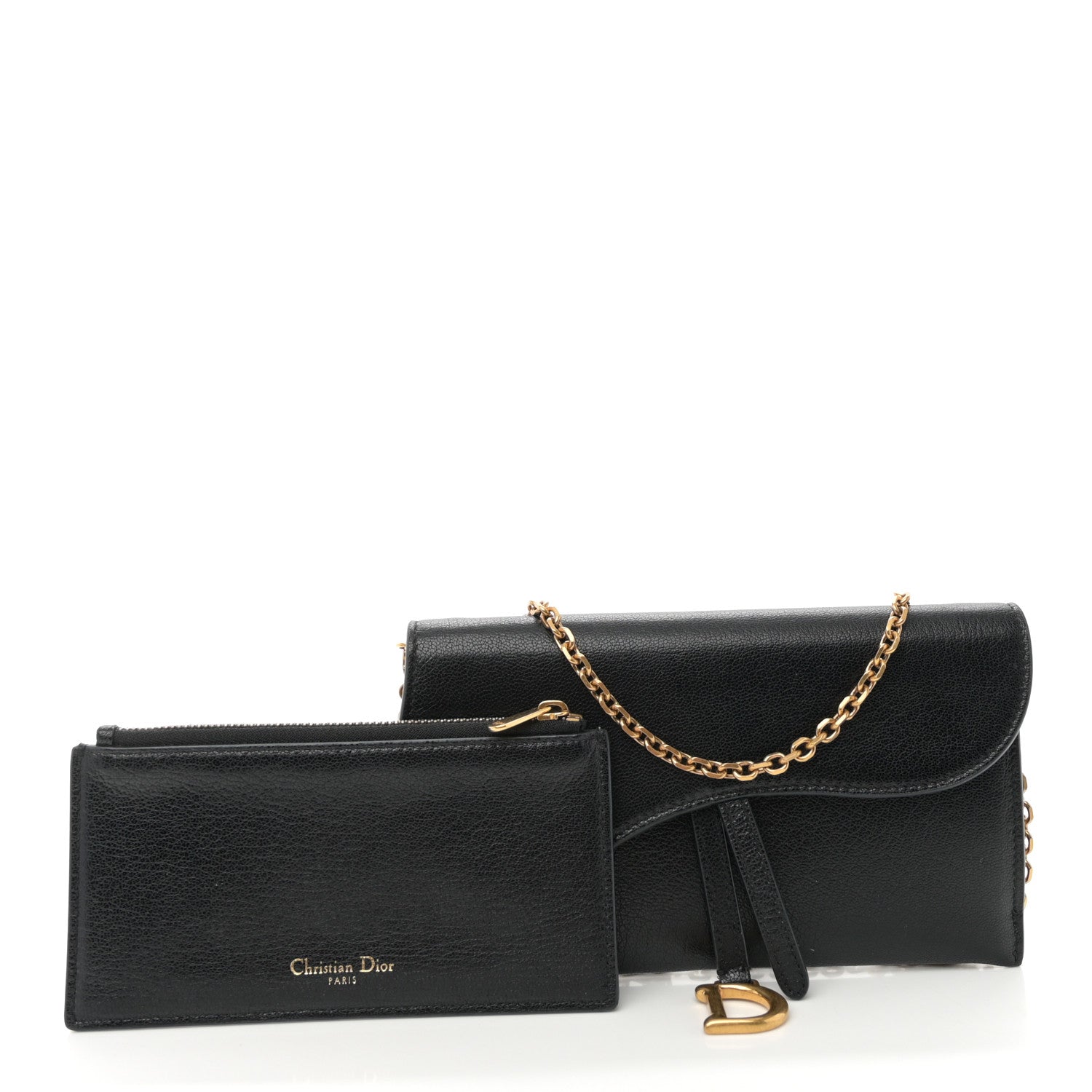 Christian Dior Goatskin Saddle Long Wallet With Chain Black 3 of 12