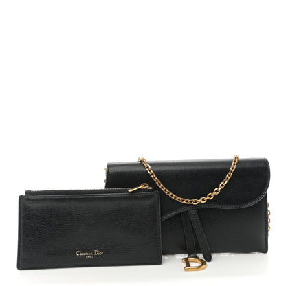 Christian Dior Goatskin Saddle Long Wallet With Chain Black 3 of 12
