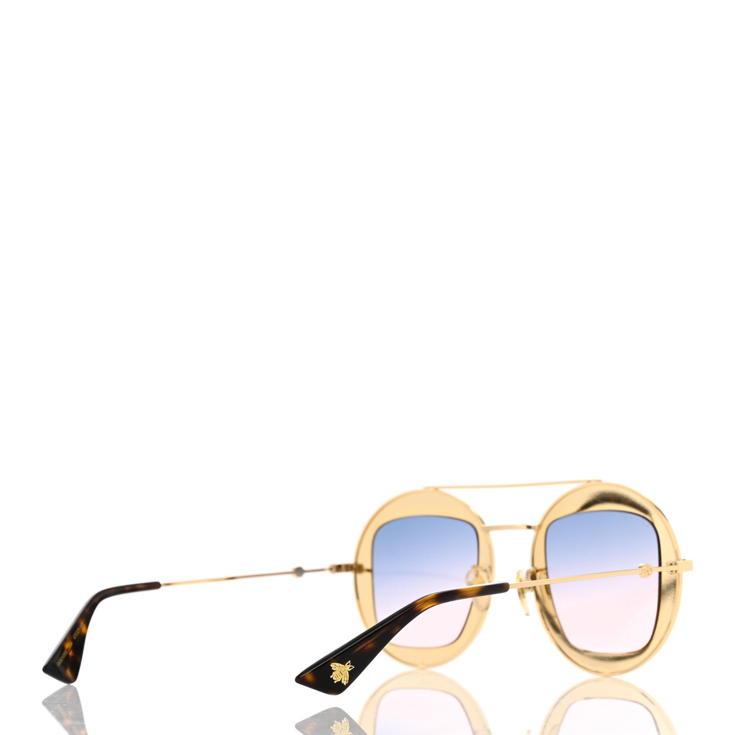 Gucci Round Frame Sylvie Web Sunglasses GG0105S Gold Multicolor 4 of 9