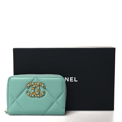 Chanel Lambskin Quilted Chanel 19 Zip Around Coin Purse Wallet Light Green 8 of 8