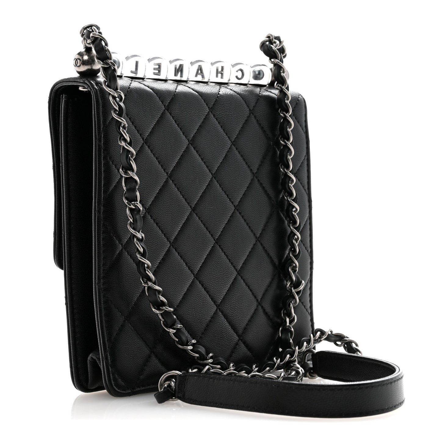 Lambskin Quilted Chic Pearls Flap Black