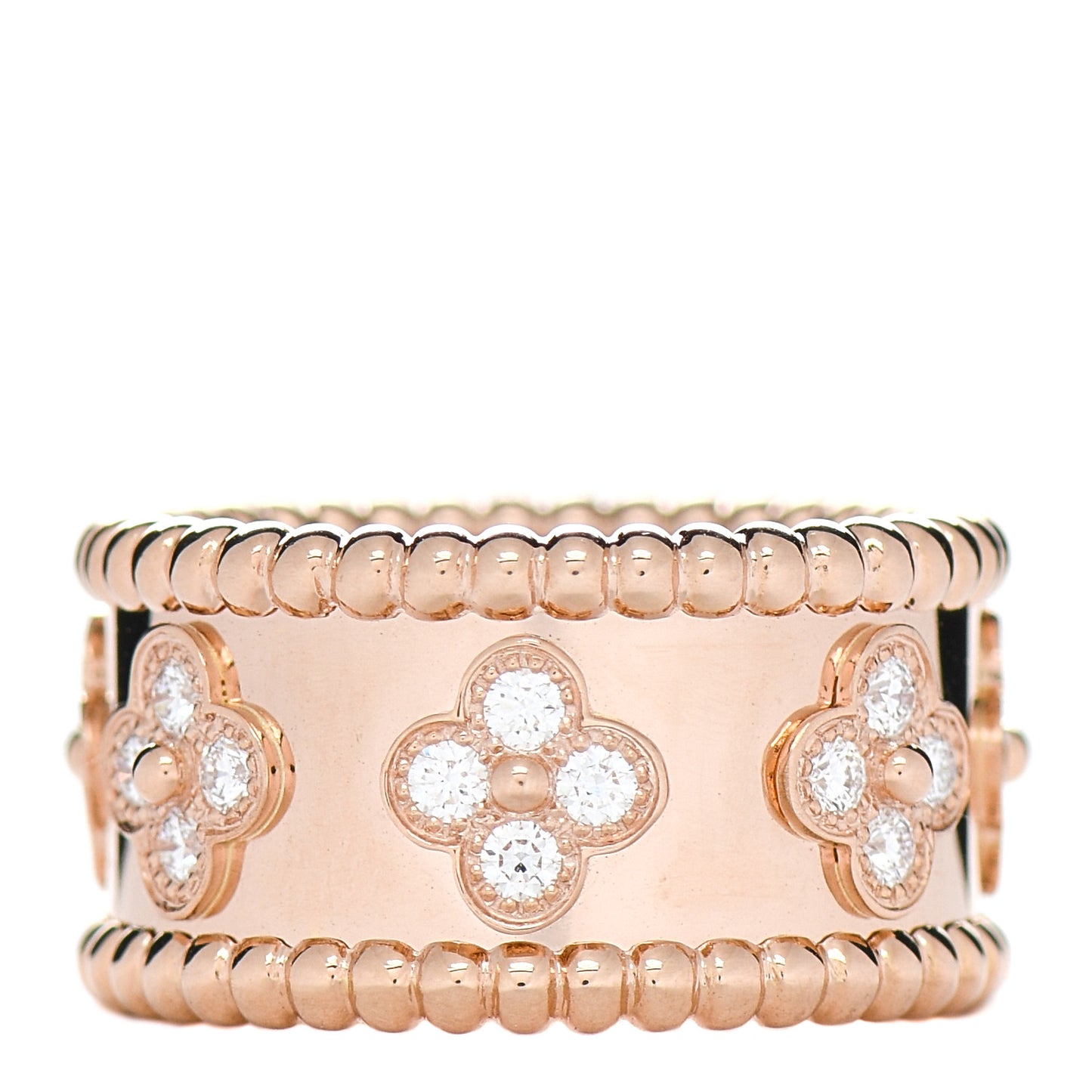 18K Rose Gold Diamond Small Perlee Clovers Ring 50/5.25