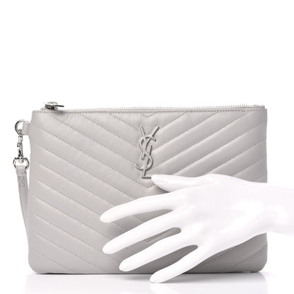 Saint Laurent Calfskin Matelasse Chevron Monogram A5 Wristlet Granite 2 of 7