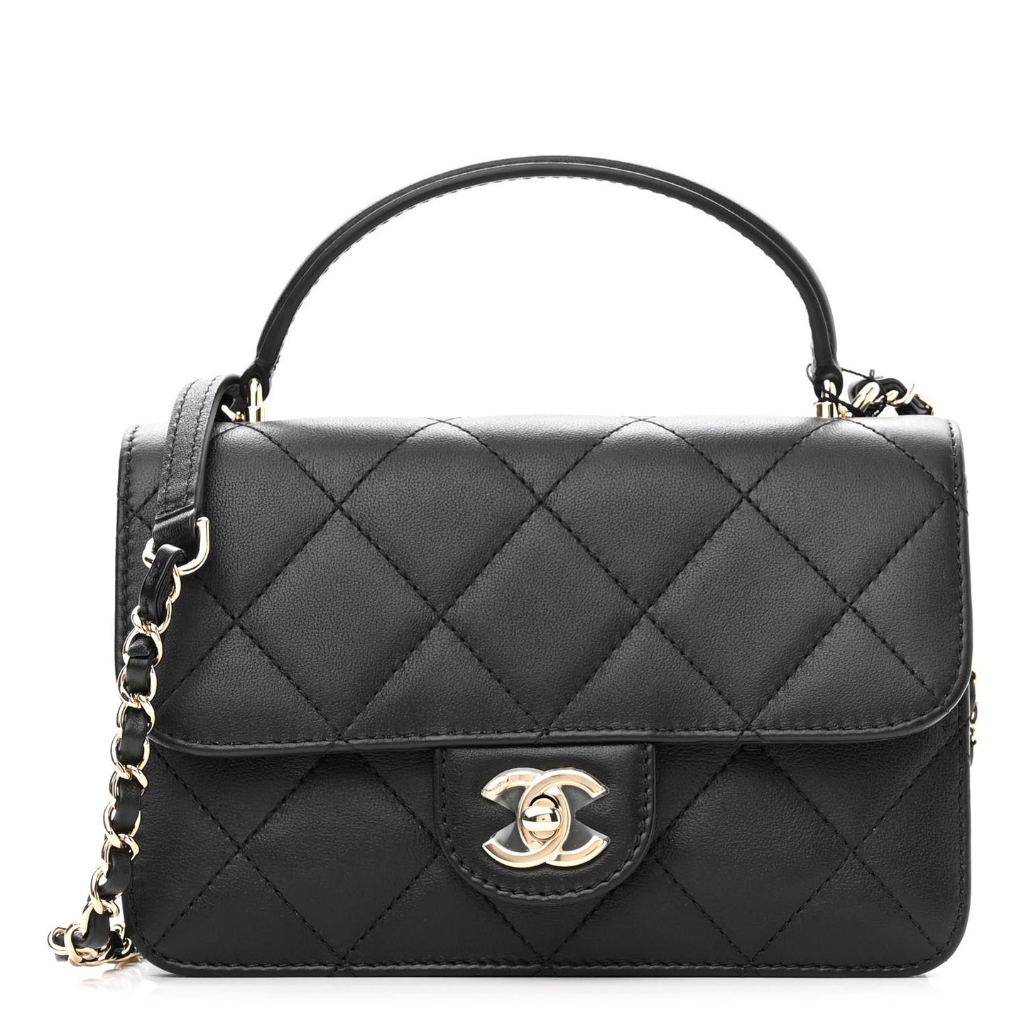 Calfskin Quilted Small Top Handle Flap Black