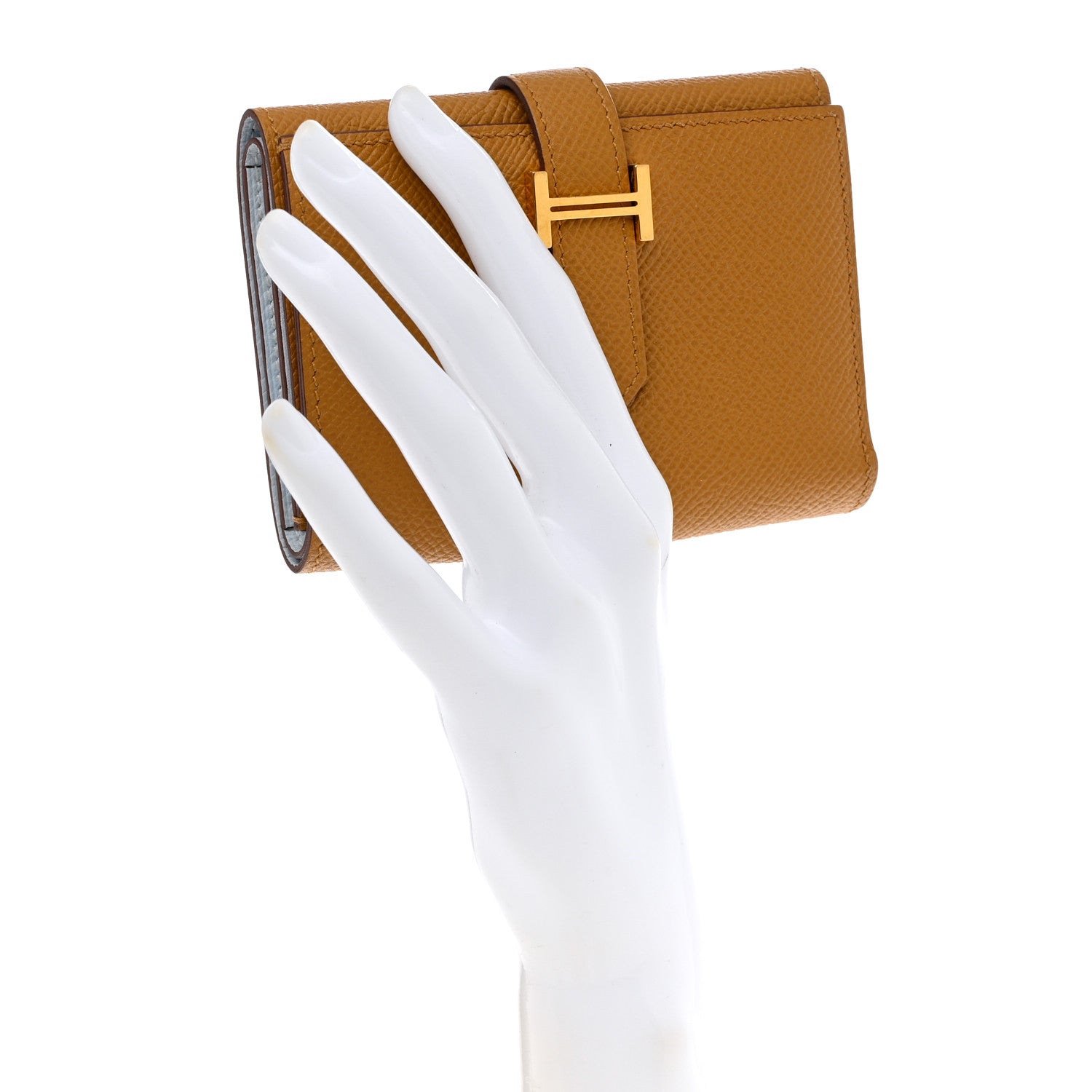 Hermes Epsom Verso Tri-Fold Bearn Compact Wallet Sesame Bleu Brume 2 of 11