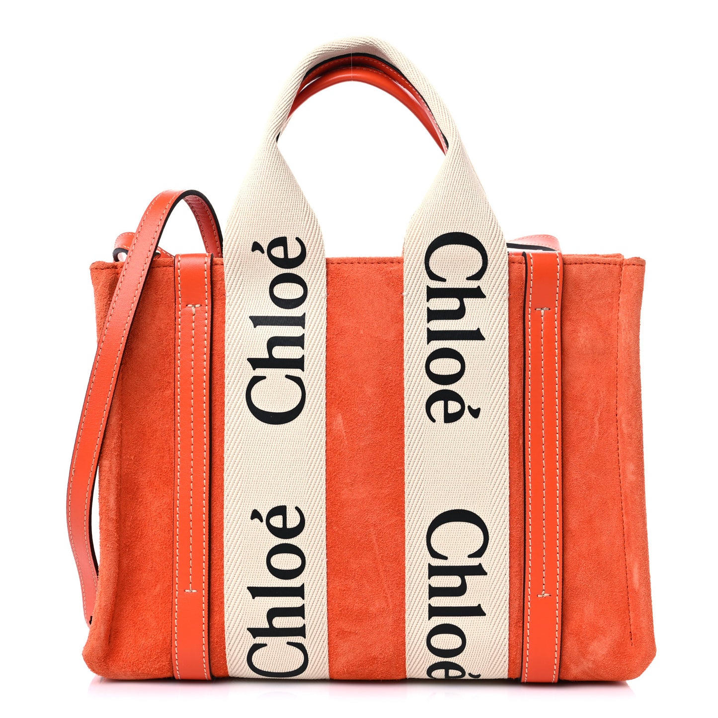 Suede Calfskin Small Woody Ribbon Tote Rusted Orange