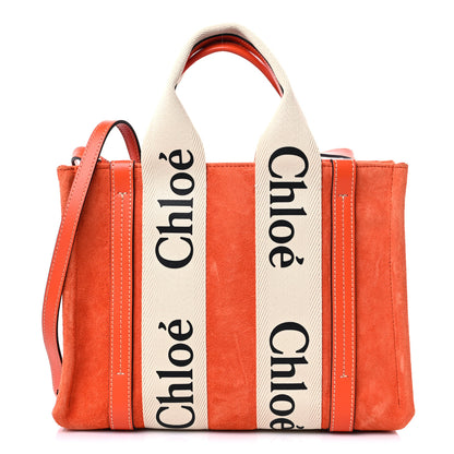 Chloe Suede Calfskin Small Woody Ribbon Tote Rusted Orange 1 of 8