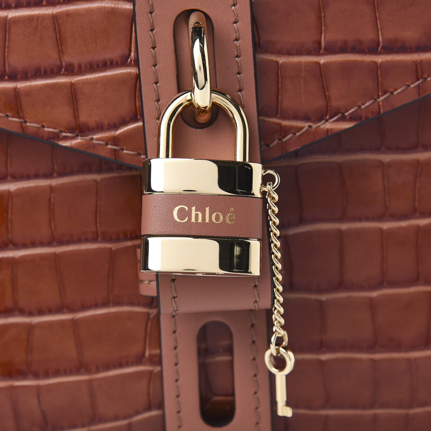 Chloe Calfskin Crocodile Embossed Small Aby Day Shoulder Bag Sepia Brown 11 of 11
