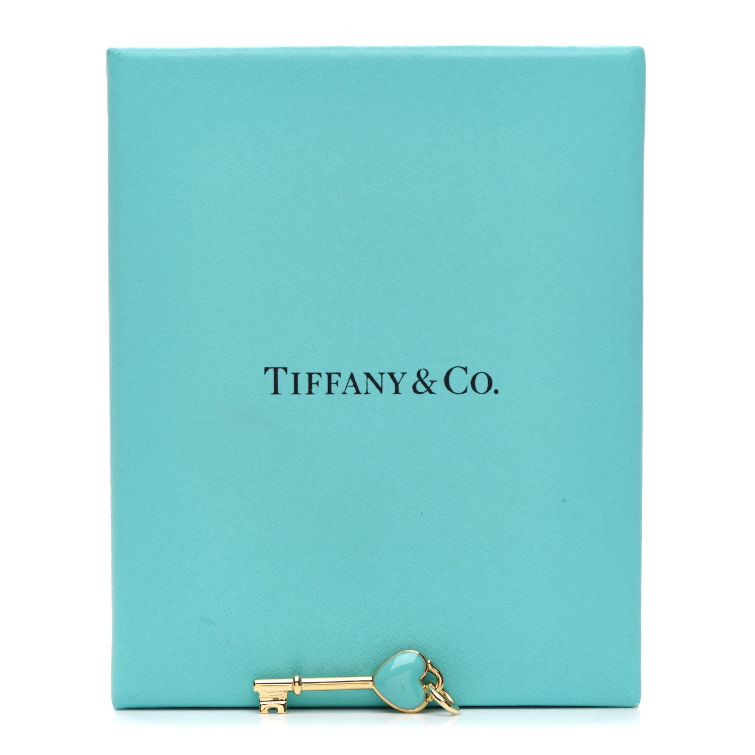 Tiffany 18K Yellow Gold Enamel Mini Heart Key Pendant Blue 4 of 4