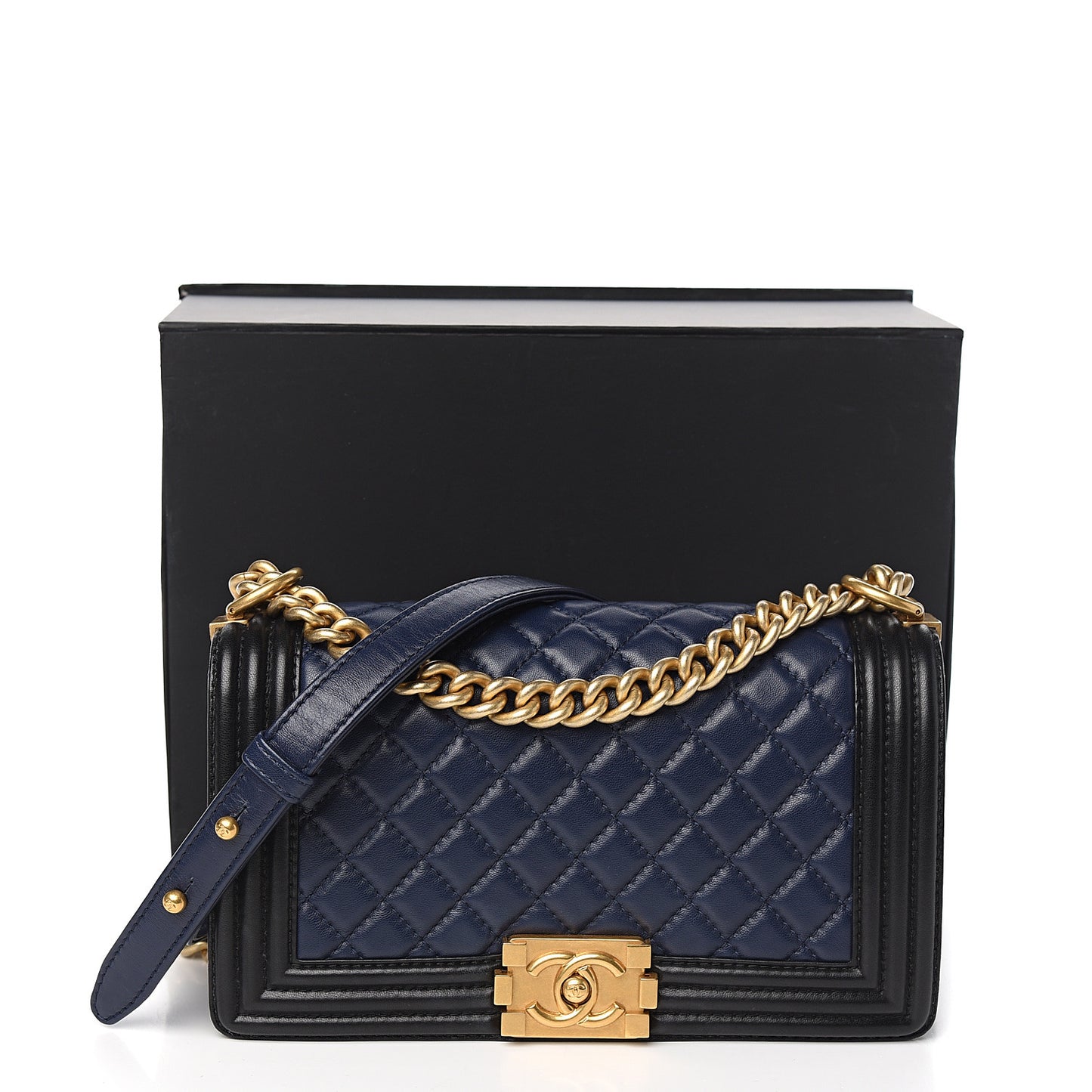 Lambskin Quilted Medium Boy Flap Black Blue
