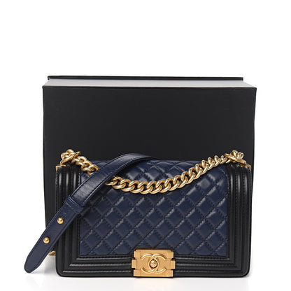 Chanel Lambskin Quilted Medium Boy Flap Black Blue 10 of 10
