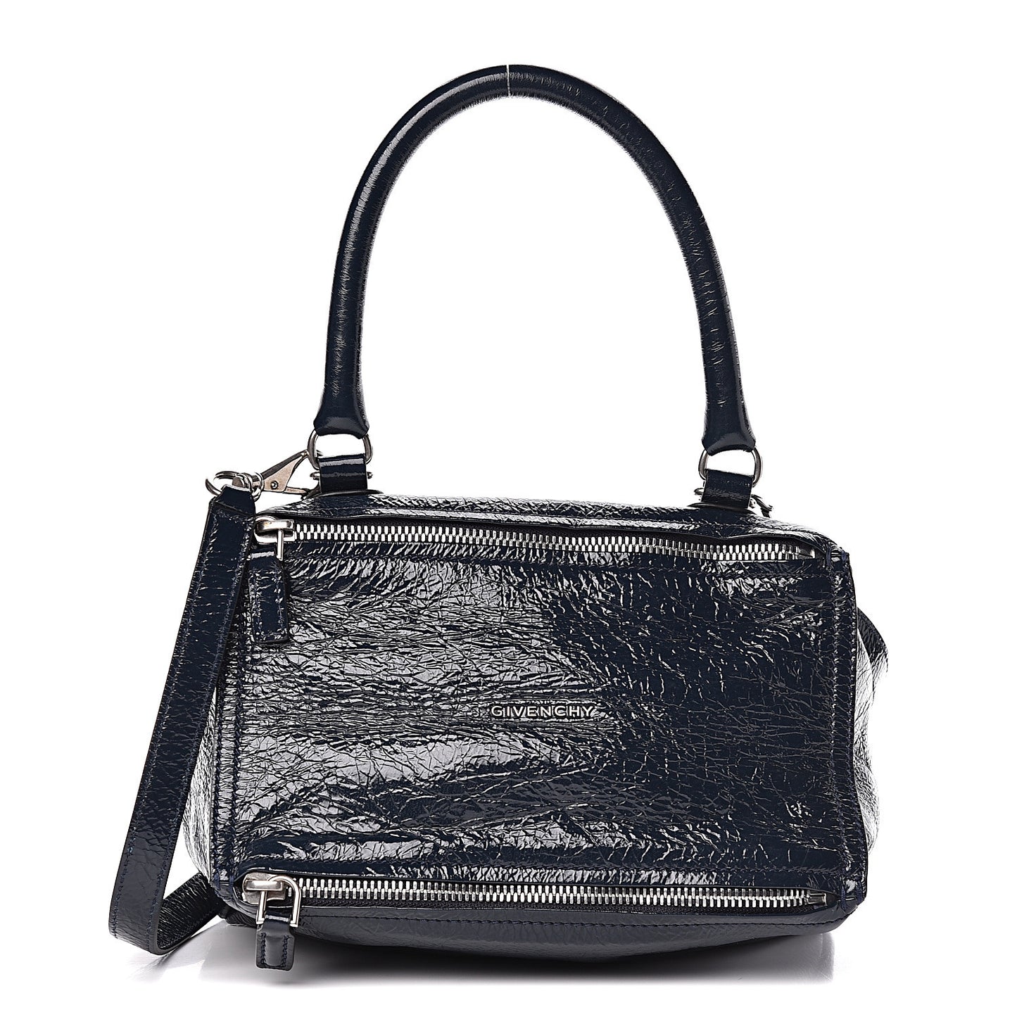 Patent Lambskin Small Pandora Deep Blue
