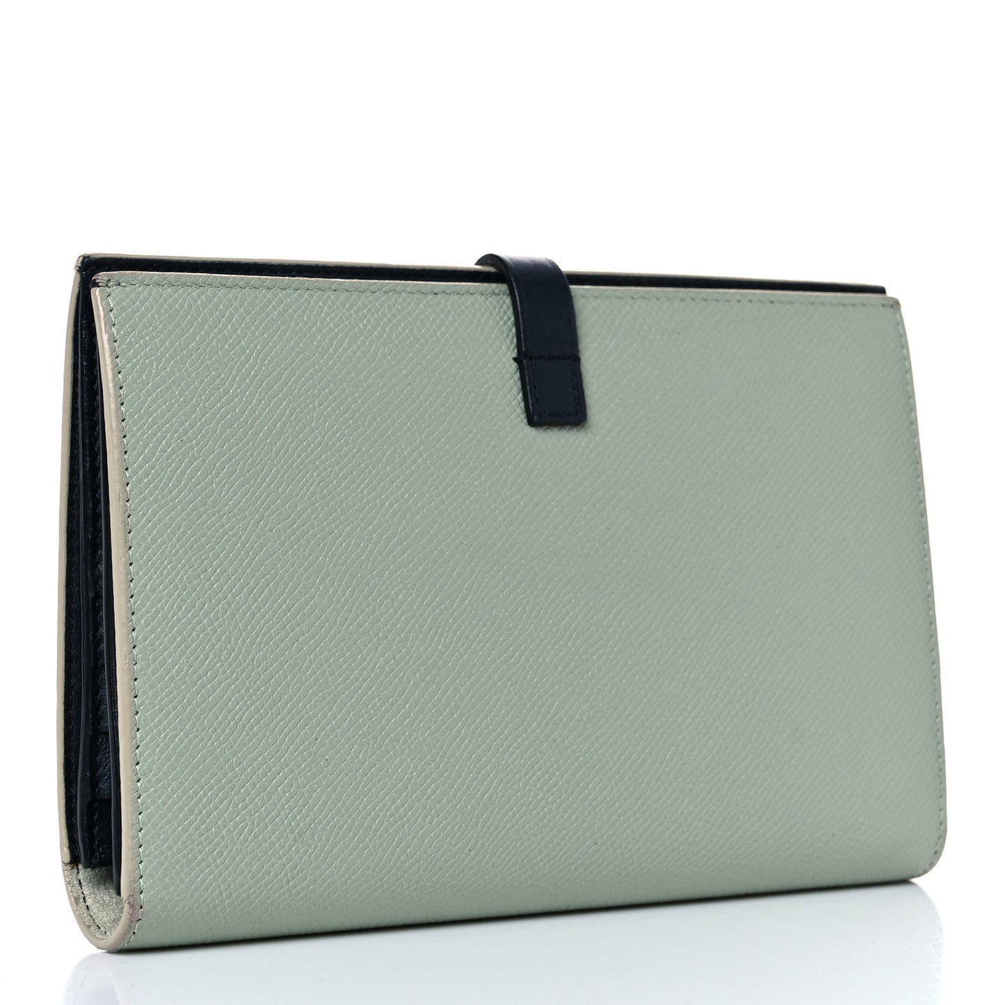 Grained Calfskin Large Multifunction Strap Wallet Pistachio