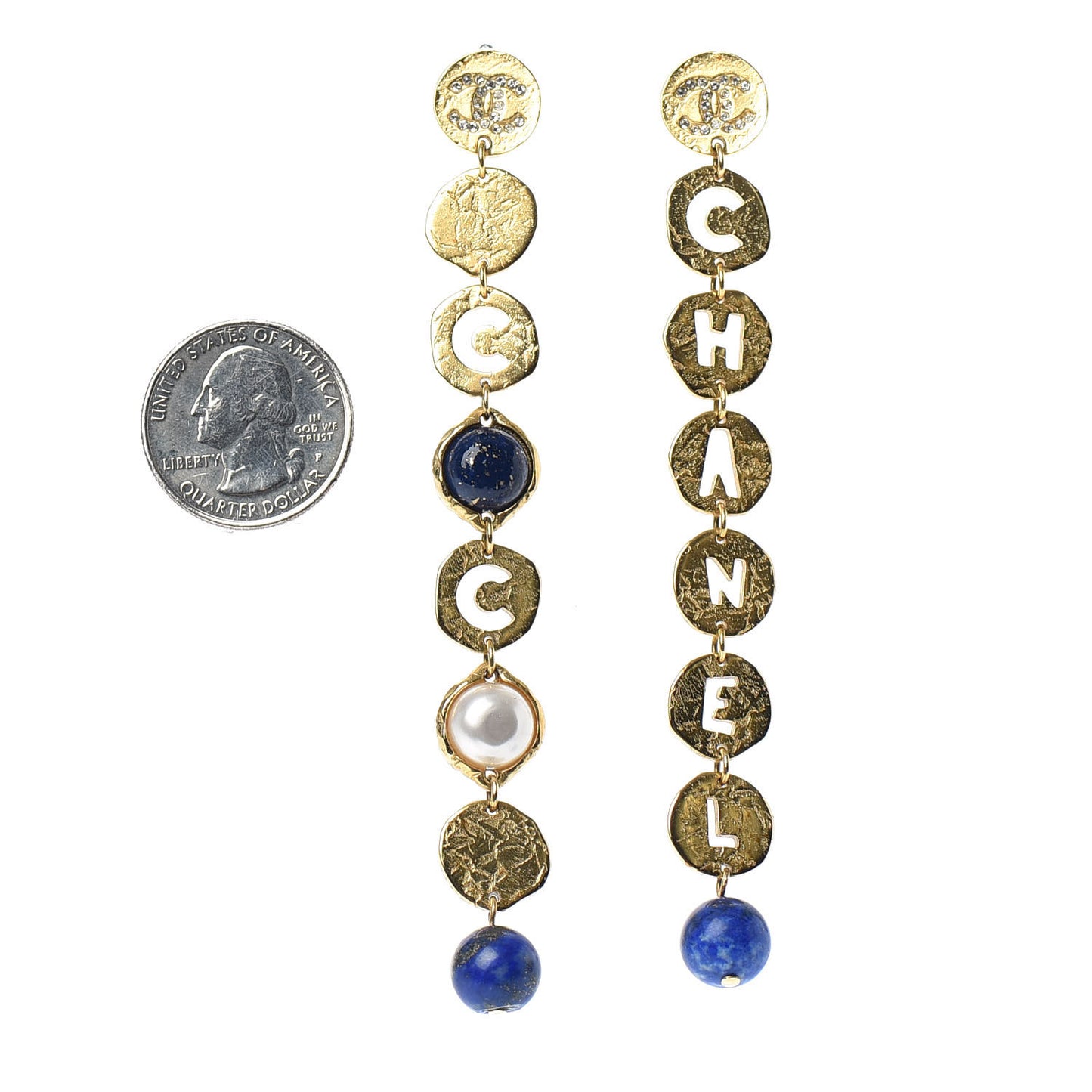 Pearl Crystal Papyrus Drop Strand Earrings Gold Blue
