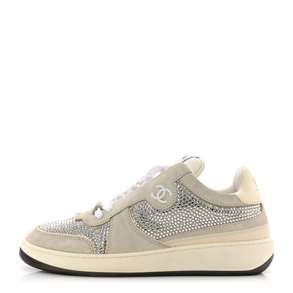 Chanel Calfskin Suede Crystal Womens CC Sneakers 40 White 1 of 9